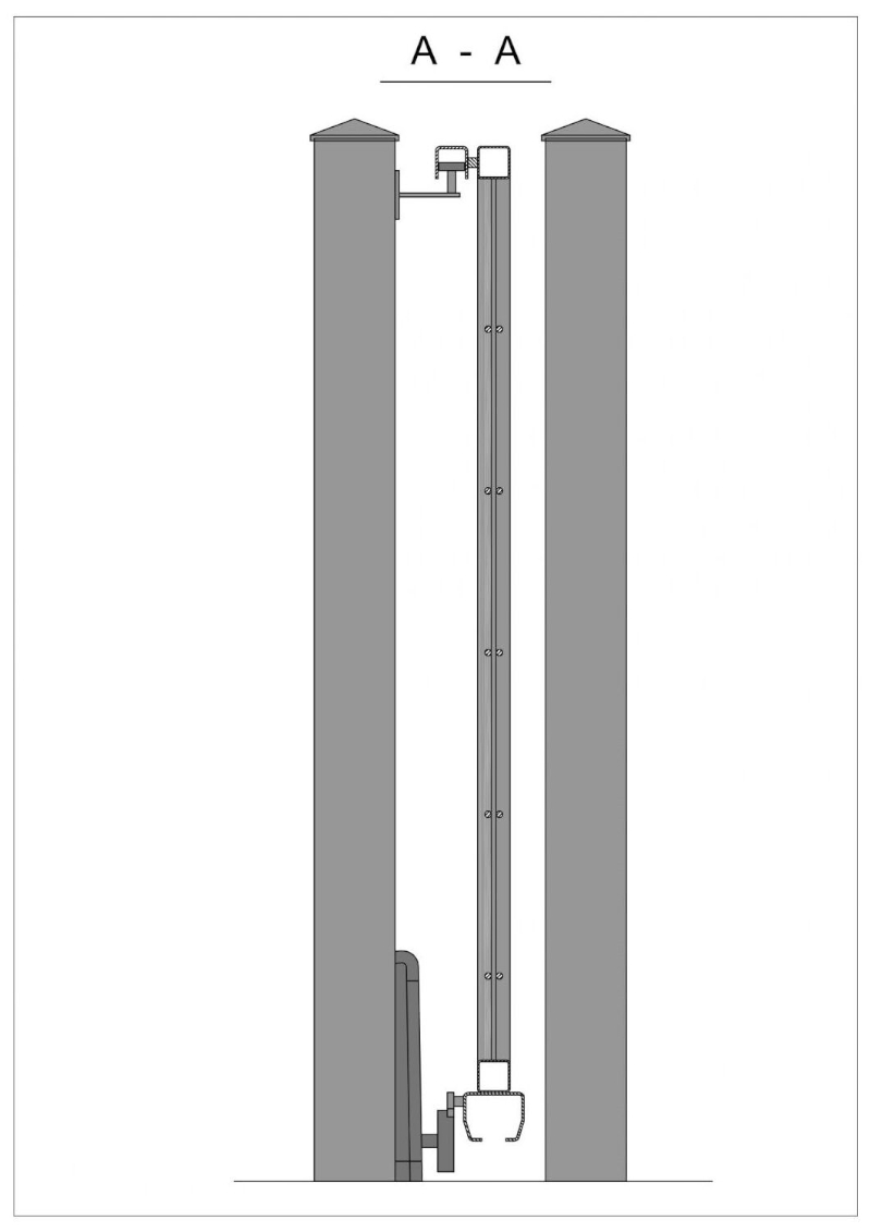 Detaillierte Ansicht eines Säulendesigns für Doppelstabmattenzaun von BESTBAU, inklusive mechanischer Verbindungen und Befestigungselemente.